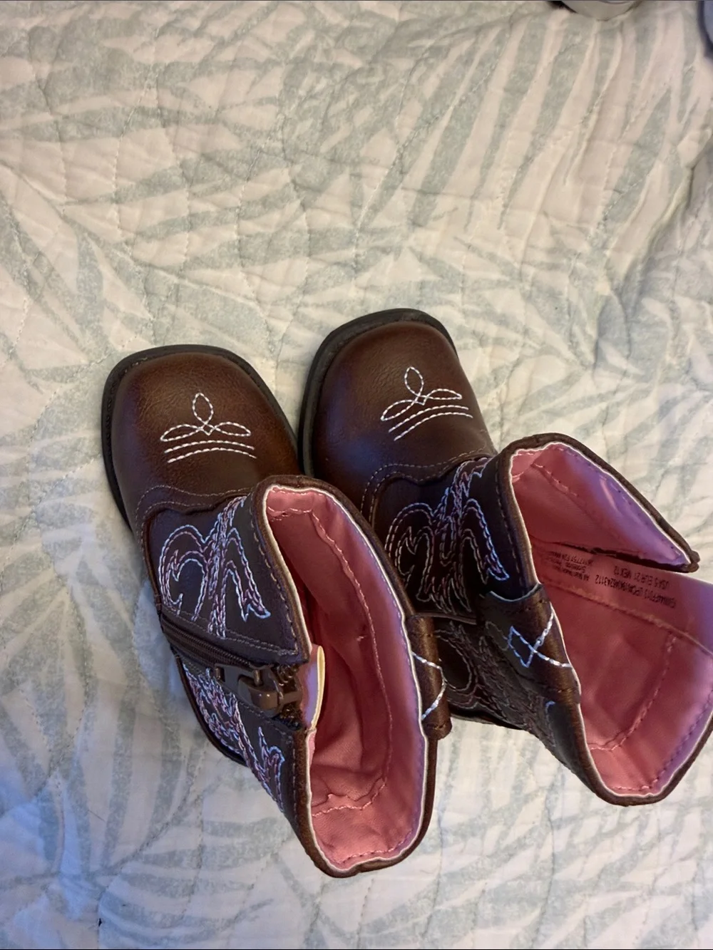 Brown Toddler Cowboy Boots with Pink Stitching